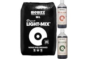 Biobizz Light Mix 50L mit Biobizz Dünger Set, Bio Grow 1 Liter, Bio Bloom 1 Liter, für kontrolliertes Pflanzenwachstum und Wurzelentwicklung