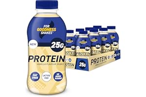 For Goodness Shakes Vanilla Lactose-Free Protein Shakes, High Protein Fat-Free Ready-To-Drink, 25g Protein, Vitamin D & B12, No Added Sugar, Low Calorie, Breakfast or Pre & Post Workout, 8 x 435ml