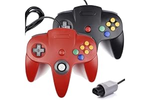 miadore 2X contrôleurs N64, contrôleur de jeu filaire classique pour console N64 (Noir + Rouge)