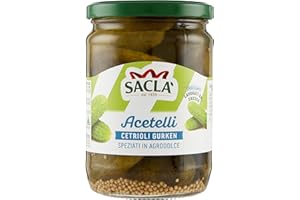 Saclà, Cetrioli Gurken in Agrodolce, Cetrioli Croccanti e Speziati, Ideali per Aperitivi, Vaso Vetro, 530g (290g sgocciolato), Confezione da 6 pezzi