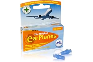 ‎EARPLANES EarPlanes Kinder – Ohrstöpsel zum Druckausgleich im Flugzeug, hilft Druck und Ohrenschmerzen beim Fliegen zu vermeiden, für Kinder ab 1 Jahr, 2 Stück