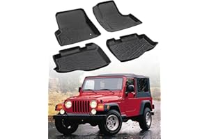 CARQIWIRELESS for Jeep Wrangler TJ/LJ Floor Mats 1997-2006 All Weather Protector Heavy Duty TPE Rubber Waterproof Anti-Slip Car Liners for 1998 1999 2000 2001 2002 2003 2004 2005 Jeep Wrangler TJ/LJ Accessories