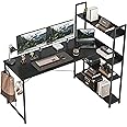 CubiCubi Computer Desk with Storage Shelves 140x84 cm, Small L Shaped Desk Home Office Coner Desk, Office Writing Desk, Black