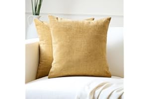 Encasa XO Chenille Cushion Covers Set of 2 | Mustard - (24"x24") (60x60 cm) | Decorative Accent Square Throw Pillow Cases For Couch, Home Decor, Sofa