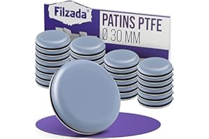 Filzada® 16x Patins pour Meubles Téflon Auto-adhésifs - Ø 30 mm (Rond) - Chaise de Planeur Professionnels/Planeur PTFE (Téflon)