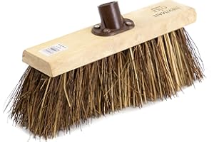 Newman and Cole Cabezal de escoba de madera de 13 pulgadas con base rígida y mezcla de cerdas duras naturales – Repuesto de cabezal de escoba de madera para exteriores, jardín, patio, cepillo de