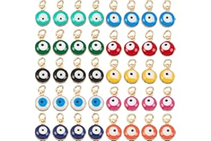 NBEADS 40 Pz 10 Colori Evil Eye Charms, Ciondoli Smaltati In Ottone Placcato Oro Reale 18K Mini Ciondoli Colorati con Perline di Malocchio per Gioielli Fai Da Te Collana con Orecchino Craft Making