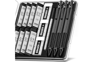 Four Candies Juego de portaminas de 0,9 mm con estuche, lápiz de metal con 8 tubos (480 unidades), minas HB, 3 gomas de borrar, 9 recambios de goma de borrar, ingenieros, escritura, dibujo, color