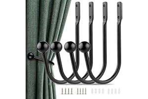 OUMAIFENG 4 PCS Metal Curtain Holdbacks Curtain Tie Backs, Black Curtain Holdbacks Curtain Tie Backs Hooks, Tie Backs Hooks for Curtains Curtain Holder With Screws for Curtains and Hanging Bags (Black)
