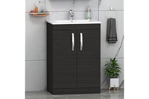 ROYAL BATHROOMS.CO.UK 500mm Floor Standing Bathroom Vanity Unit Minimalist Basin 2 Doors Storage Cabinet Furniture - Hale Black