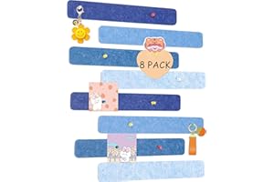 JIOL 8 Pack Felt Pin Board Bar Strips Bulletin Board for Bedrooms Offices Home Wall Decoration, Notice Board Self Adhesive Cork Board with 50 Push Pins for Paste Notes, Photos, Schedules