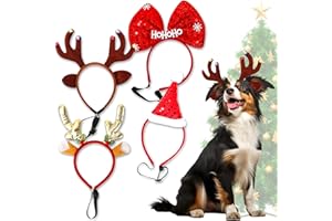 LaVenty Chapeau et Bandeau de Noël pour Chien - Accessoires de Photomaton pour Fête - Cadeau Cerf et Corne de Renne