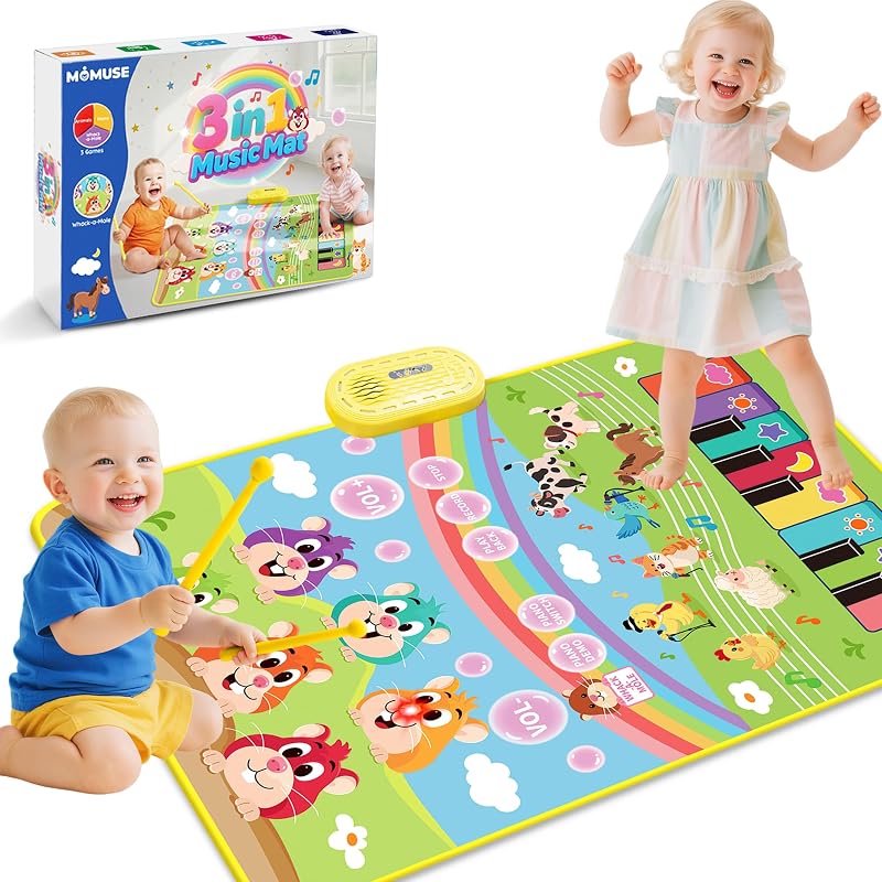 MOMUSE Hau-den Mole Music Mat, Toy from 1 2 3 Years, 3-in-1 Piano Mat for Children, Montessori Sensory Learning Toy, Birthday Gifts for Boys and Girls from 1 to 5 Years