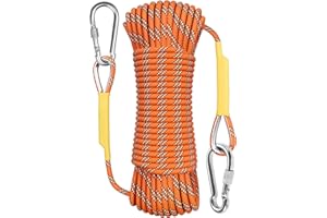 X XBEN Outdoor-Seil Durchmesser 8mm/10mm Hochfestes Nylon Statisches Seil, Bruchlast: 1500kg, mit 2 Stahlhaken für Arbeiten in der Höhe/Feuerleiter/Abseilen/Sport camping usw, Länge10m/20m/30m/50m/70m