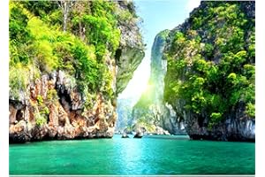 Runa Art Fototapete Strand Meer Berge 352 x 250 cm Vlies Tapeten XXL Moderne Wandtapete Wohnzimmer Schlafzimmer Grün Blau 9011011b