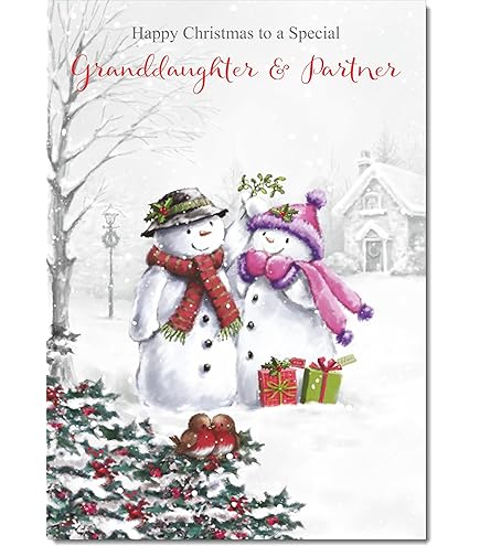Jonny Javelin Christmas Card For Granddaughter & Partner – Festive Stairway Design With Foil Flitter, 230x160mm, Heartfelt Greeting Inside