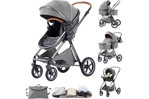 BEBBY Multifunzionale Carrozzina Passeggino Trio Combinazione Passeggino 3 in 1 Passeggino Ovetto Pieghevole Set Passeggino Neonato Sedili Parapiedi Zanzariere H2-DEEPGREY