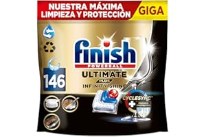 Finish Ultimate Plus Infinity Shine, Pastillas para el Lavavajillas, limpieza y brillo intensivos, y protección del cristal, 146 pastillas
