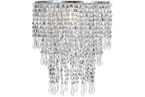 Waneway Chandelier Light Shade for Ceiling Pendant Light, Easy Fit Crystal Lamp Shade Lampshade for Bedroom, Living Room, Hallway, Wedding or Party Decoration, Diameter 22 cm, 3 Tiers, Silver