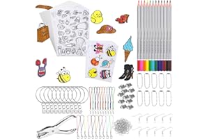 Huifoo Zestaw 198 folii kurczliwej, 25 sztuk folii termokurczliwej do majsterkowania, z akcesoriami do breloczków, kredek, dziurkaczy, folii termokurczliwej, zestaw dla dzieci, do majsterkowania,