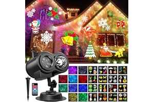 OUSFOT Proiettore Natale Esterno, Proiettore Luci Natale per Esterno 16 Diapositive 4 colori di Increspature Dell'acqua, con Funzioni di Temporizzazione e Controllo Remoto, Natale, Feste