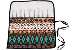 Amoyie Roll Up Paint Brush Holder, Portable Brush Case for Artists, Canvas Carrier Bags for acrylic, watercolour, oil paintbrush, Brown Green
