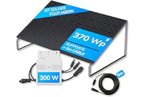 Panneau solaire LightMate 370W pour la prise de courant, kit complet jardin/toiture plate avec panneaux solaires, onduleur (300W), support, câble électrique (5 m)