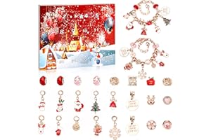 PEIRANUP Advent Calendar 2024 Girls, Charm Bracelet Christmas Countdown Calendar DIY Charm Bracelet Making Kit for Girls, Jewelry Gift Set Including 24 Charms Beads, 2 Bracelets red