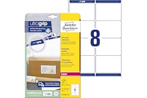 AVERY Zweckform L7165-40 Versandetiketten/Versandaufkleber (320 Etiketten mit ultragrip, 99,1x67,7mm auf A4, bedruckbar, selbstklebend, für DIN B4/C4 Umschläge und Versandrollen) 40 Blatt, weiß
