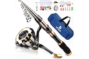 BNTTEAM Spinning Rod and Reel Combo Carbon Telescopic Fishing Rod 13BB Fishing Reel Bag Lures Line Hooks Set for Travel Surf Saltwater Freshwater