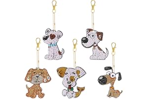 JSRQT 5 Pièces 5D DIY Diamant Peinture Porte-clés, Chiens Double Face Diamant Peinture Broderie Porte-clés Kits, Bricolage Plein Pendentif Artisanat Strass Peinture pour Sacs Décoration