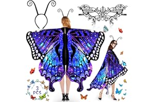 ZLPBAO Schmetterlingsfee Wings Scha mit Haarreif, Spitzenmaske, Schmetterling Kostüm Damen Flügel Schmetterlingsflügel Erwachsene Faschingskostüme Damen Umhang