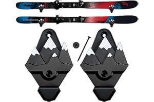 Innovative 3D Printing Snow Ski Wall Rack with Hooks – Extra-Wide Mounts for All Skis – Mountain Design (Black & White) – Wall-Mounted Ski Storage, Organizer & Display Decor