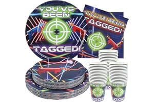 HUDSON PARTY SUPPLIES Laser Tag Birthday Party Supplies - (Serves 24) - Dinner Plates, Dessert Plates, Cups, Napkins. Laser Tag decorations for Kids, Boys, Girls and More.