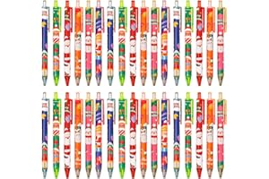 KAHEIGN 60 Piezas Bolígrafos de Tinta de Gel Navideños, 6 Estilos Bolígrafo Retráctil 15CM Muñeco de Nieve Elfo Papá Noel Bolígrafos de Punta Redonda para Navidad Regalos Fiestas Calcetines Rellenos