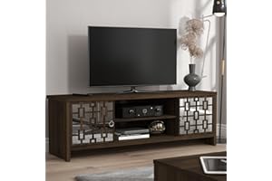 Galano Mollison 2 Door TV Unit with Acrylic Mirror – Entertainment Centre for up to 60" TV – TV Stand Cabinet with Large Storage for Living Room (Royal Walnut)