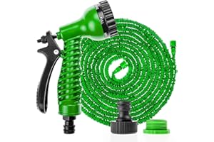 Expandable Garden Hose 100ft - Flexible Hose Pipe with Multi-Function Spray Gun, Weatherproof & Anti-Tangle, Green - Savisto