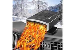 SUJAHHUJIQ 12V 200W Car Heater, Fast Heating Car Heater, Car Heater with Cigarette Lighter Plug, 2-in-1 Heating&Cooling Car Defroster Windshield with 360° Rotatable Base (silver)