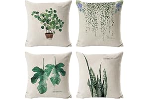 HIQE-FL Poszewka na poduszkę 45 x 45 cm, zielona, dekoracyjna, do użytku na zewnątrz, na sofę, łóżko, do samochodu, biura, kawiarni, ogrodu, pokoju boho (zielone liście)