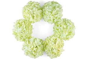 DuHouse Lot de 6 Grandes têtes de Fleurs d'hortensia artificielles en Soie avec Tige pour Mariage, Maison, Jardin, Centre de Table (Vert)