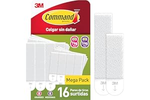 Command Tiras Adhesivas para Colgar Cuadros, 8 Pares de Tiras Medianas y 8 Grandes Blancas - Para Marcos, Espejos y Otros Adornos - Colgar sin Agujeros ni Taladrar