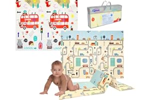 Humbi Mata do zabawy dla niemowląt, składana pianka XPE, dwustronna, wodoszczelna, rozmiar 150 x 180 x 1 cm, antypoślizgowa, przenośna (londyńska/ulica)