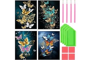 Lre Co. 5D Diamond Painting, DIY Diamond Painting Adultes 4PCS Peinture Photos Kit de Peinture 5D Peintures Set Diamant Arts Craft pour Kinder Décoration de Peinture Murale (30 x 40 cm, Papillon)