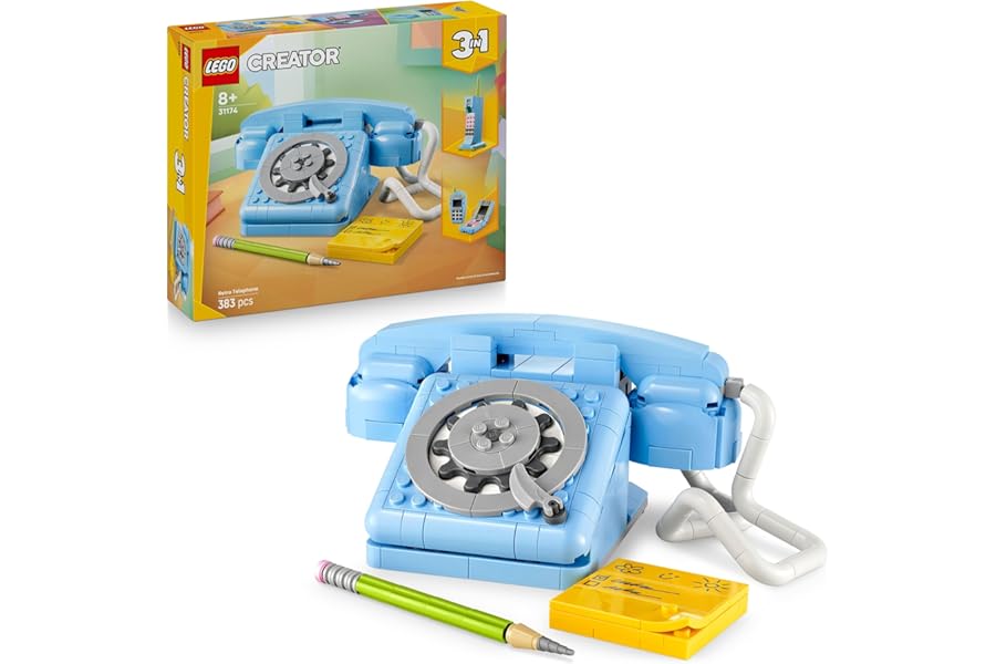 LEGO Creator 3in1 Retro Telephone Toy with Rotary Dial - Transforms into a 1980s Model or 2 Mobile Phones from the 2000s - Creative Gift for 8+ Year Old Girls & Boys - 31174