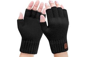 Kordear Men's Thermal Knitted Winter Gloves with Soft Lining - Half Finger Warm Gloves for Unisex Outdoor Driving Cycling