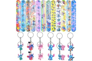 LEMOTOY Bomboniere per Feste, 12Pcs Braccialetto a Scatto per Bambini +12Pcs Portachiavi, Regalo di Compleanno Party, 24 PCS