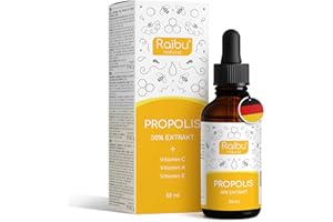 ‎RAIBU Propolis Tropfen ohne Alkohol - große 50 ml Flasche, 30 % Propolis Extrakt, geeignet für Kinder, Erwachsene & Haut - mit Vitamin A, C & E - wasserlöslicher Extrakt - Produziert in Deutschland