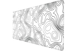 Owege Gaming Mauspad XXL 900 x 400 mm Weiße Höhenlinien Mousepad Groß Vernähte Kanten Wasserdicht Anti-Rutsch für PC, MacBook, Laptop Verbessert Präzision und Geschwindigkeit