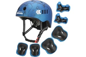 KAMUGO Casque Velo Enfant Ensemble, Casque pour Enfants pour garçons et Filles de 2 à 8 Ans, avec Un Ensemble d'équipement de Protection, Convient aux Scooters vélos Patins à roulettes
