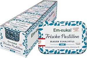 ‎EM-EUKAL Em-eukal Frische Pastillen Blauer Eukalyptus, Zuckerfrei, Anhaltende Frische durch naturreines & ätherisches Öl, 12x20 g